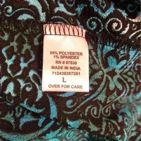 Valerie Stevens Womens Large Turquoise Blue and Black Blouse zip front - Picture 6 of 7